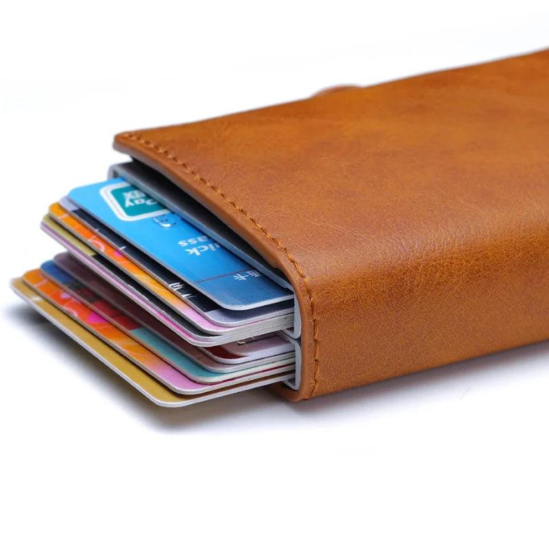 Saashi Engraving Name Carbon Fiber Mini Pop Up RFID Card Wallet 12 Holders.