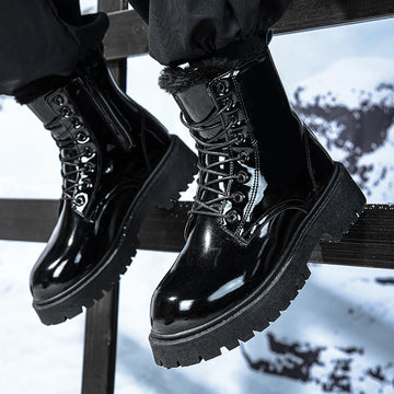 Saashi Men Warm Plush High Top Boots Winter Soft Sole Non-Slip Outdoor.
