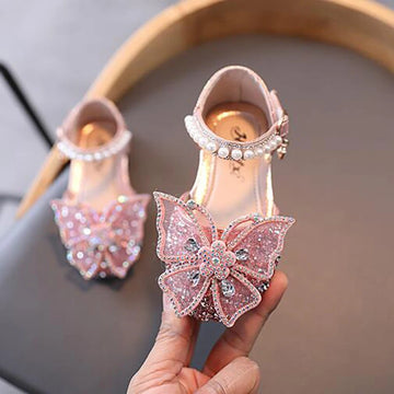 Saashi Girls Sequin Rhinestone Bow Sandals – Princess Flat Heel Shoes for Summer