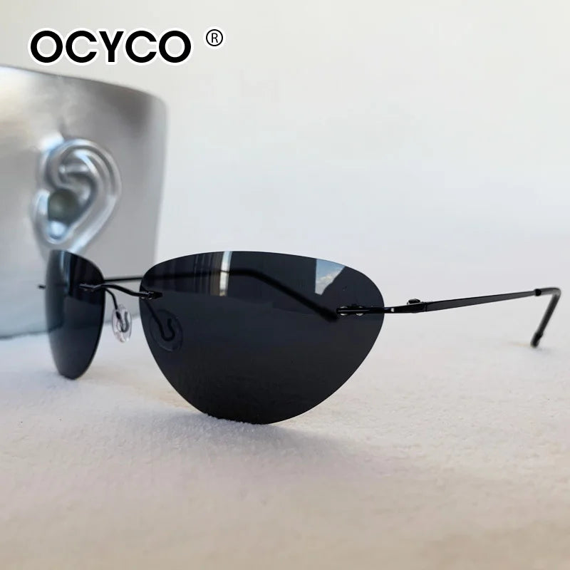 Saashi OCYCO Cat Eye Polarized Ultralight Pilot Matrix Neo Sunglasses Rimless Men.