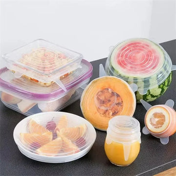 Saashi 6pcs Silicone Stretch Lids Reusable Durable Food Storage Covers Bowls Pots.