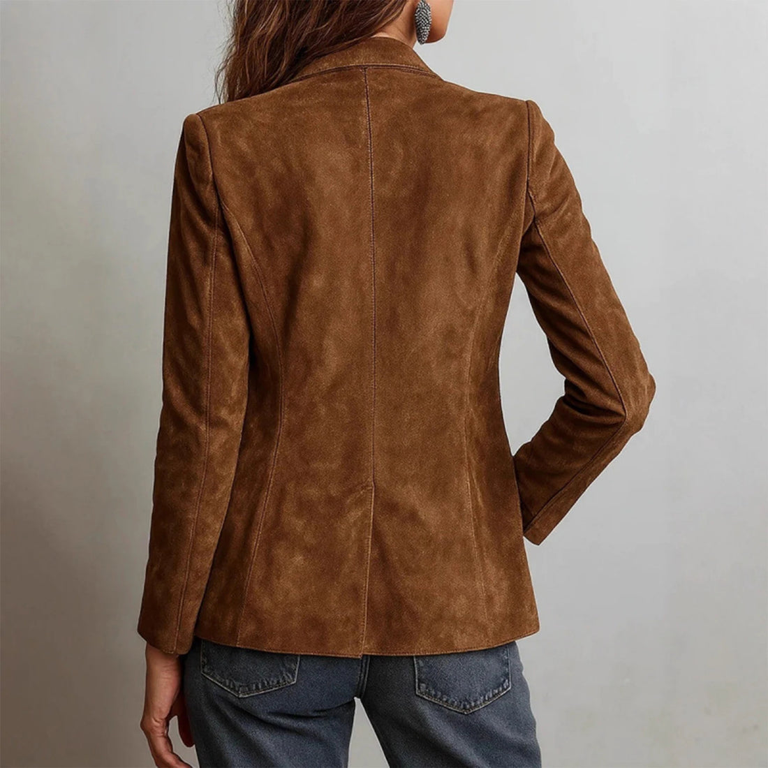 Saashi Women's Retro Suede Single-Breasted Spring Autumn Fashion Casual Versatile Jacket.