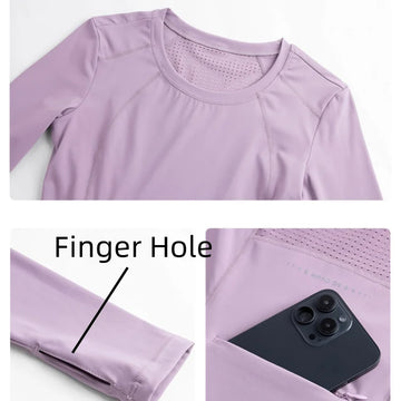 Saashi Women's Long Sleeve Yoga Top, a Quick-Dry Running Jacket with Pockets