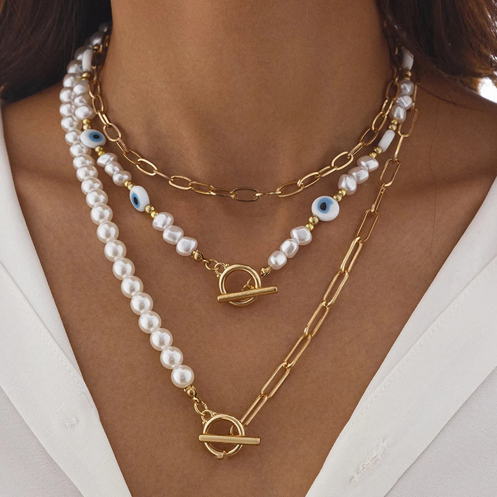 Saashi Layered Pearl Heart Necklace