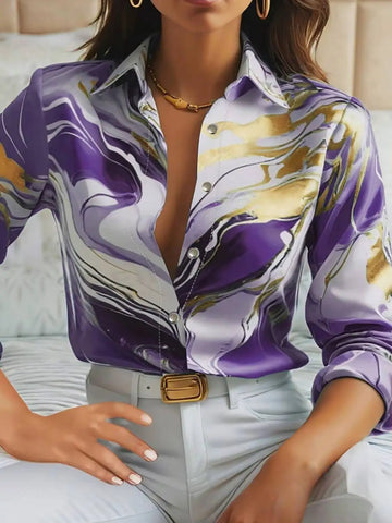 Saashi Purple Gold Marble Collar Top