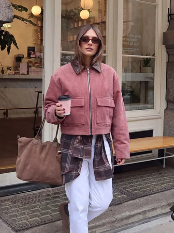 Saashi Pink Patchwork Bomber Jacket