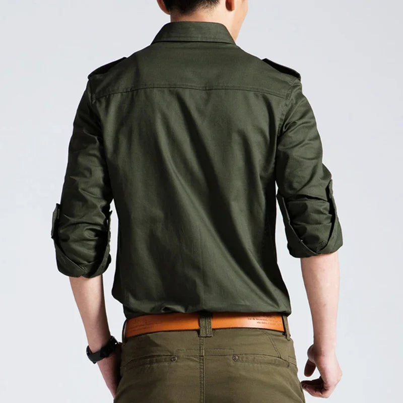 Saashi Labor Day Men’s Military-Style Long Sleeve Shirt – Casual Workwear Pocket Shirt