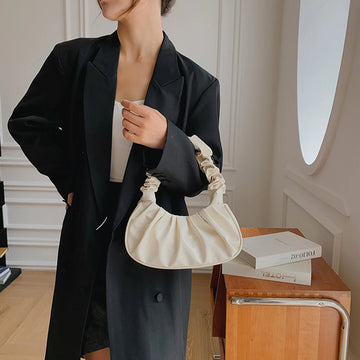 Saashi PU Pleated Cloud Dumpling Handbag Leisure Armpit Shoulder Bag for Women Shopping