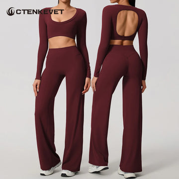 Saashi Women's Two Piece Backless Sportswear Set Breathable Gym Yoga Fitness Suit.