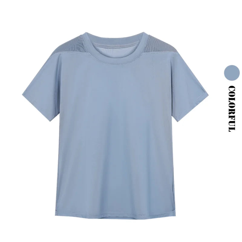 Saashi Seamless Athletic Running Top Short Sleeve Breathable Loose Yoga Gym Sports Tee with Back Mesh