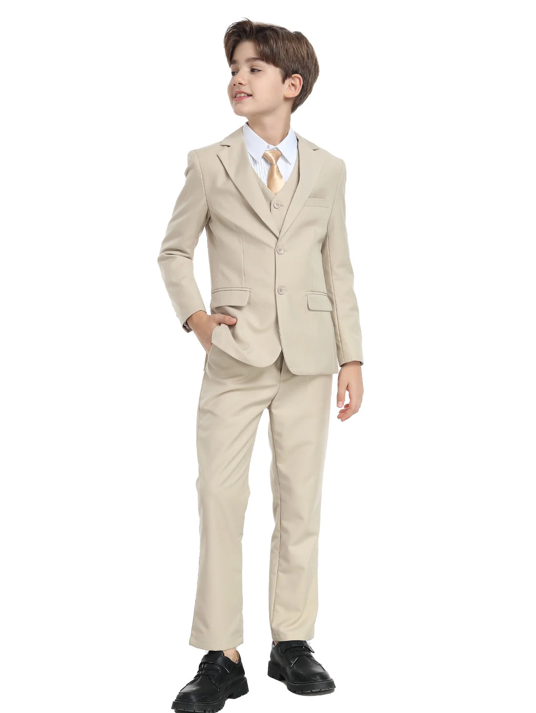 Saashi Boys 5-Piece Formal Suit Set – Jacket, Vest, Shirt, Pants & Tie for Weddings, Parties & School
