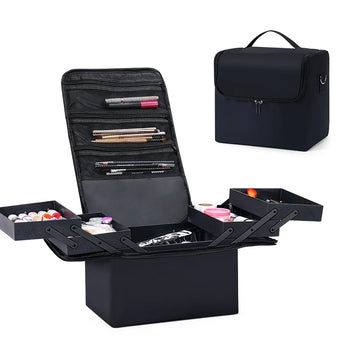 Saashi Large Makeup Carrying Train Case Women Travel Storage 4 Tier Professional.