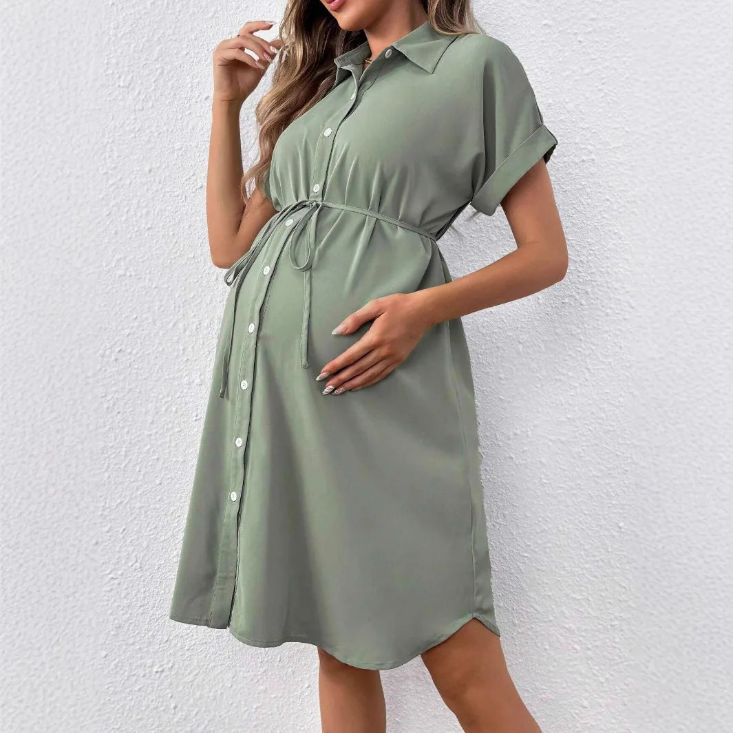 Saashi Women's Striped Maternity Dress, a Casual Button-Down for Pregnancy & Photoshoots