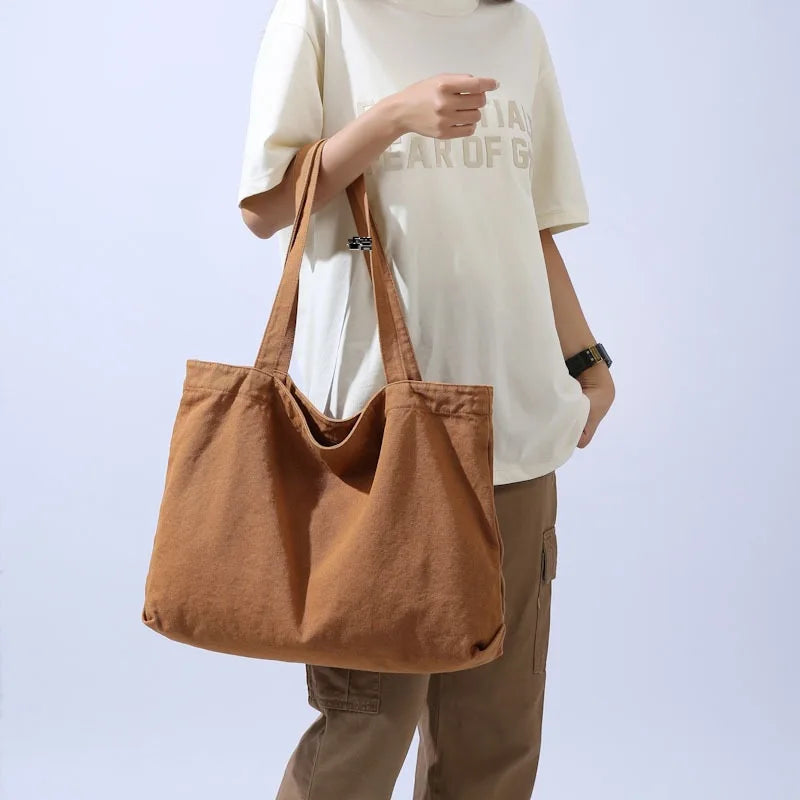 Saashi Japanese Versatile Women's Large Capacity Canvas Shoulder Handbags Shopping Bag.