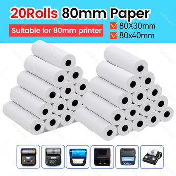 20 Rolls 80mm*30mm 80mm*40mm Thermal Paper Roll Fit Mini Portable Thermal Receipt Bill Printer POS Cash Register