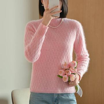 Saashi Half-Turtleneck Pure Wool Loose Knit Pullover Sweater for Women