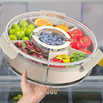 Saashi 2026 Divided Rotating Serving Tray Lid Handle Portable Snackle Box Fruits.