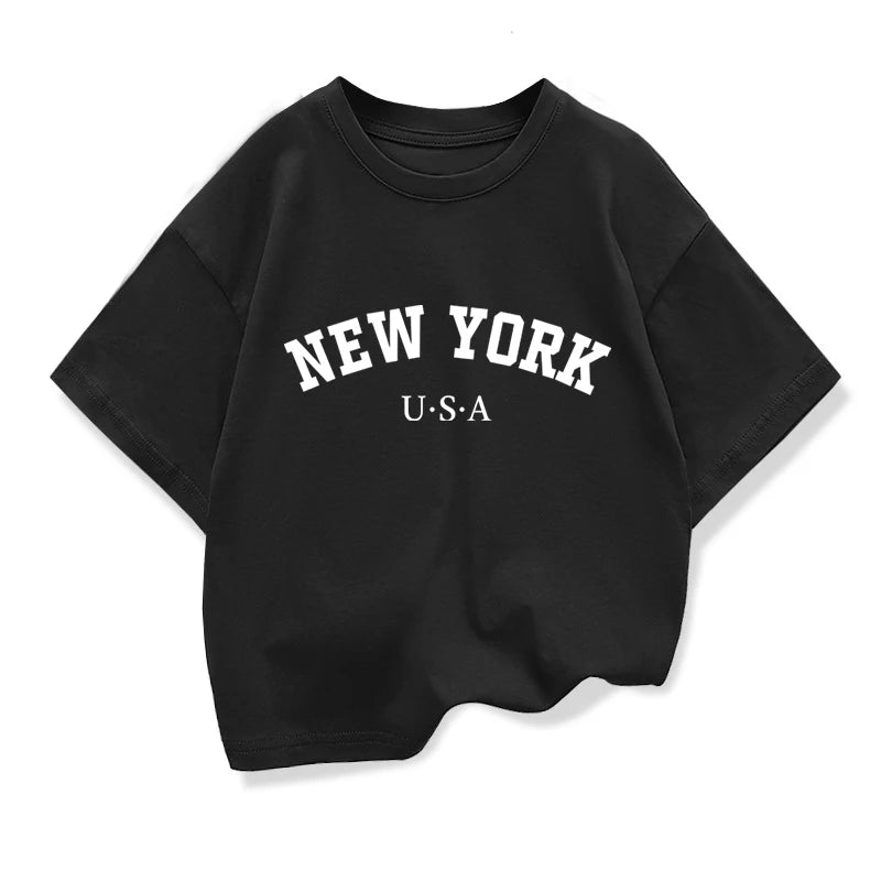 Saashi Girls New York Print T-Shirt – Casual Short Sleeve Summer Crew Neck Top