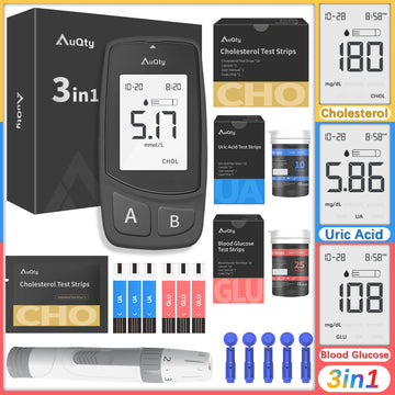 Saashi 3-in-1 Blood Glucose, Cholesterol & Uric Acid Monitor Kit
