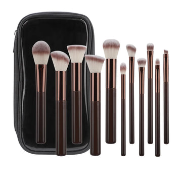 Saashi 11pcs Solid Wood Handle Makeup Brush Set Bag Three Color Loose.