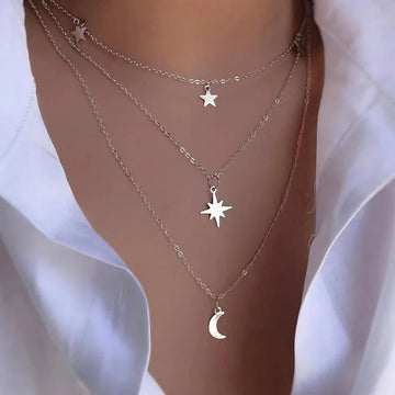 Saashi Jewelry Alloy Star and Moon Multi-Layered Necklace for Women Street Style Light Luxury