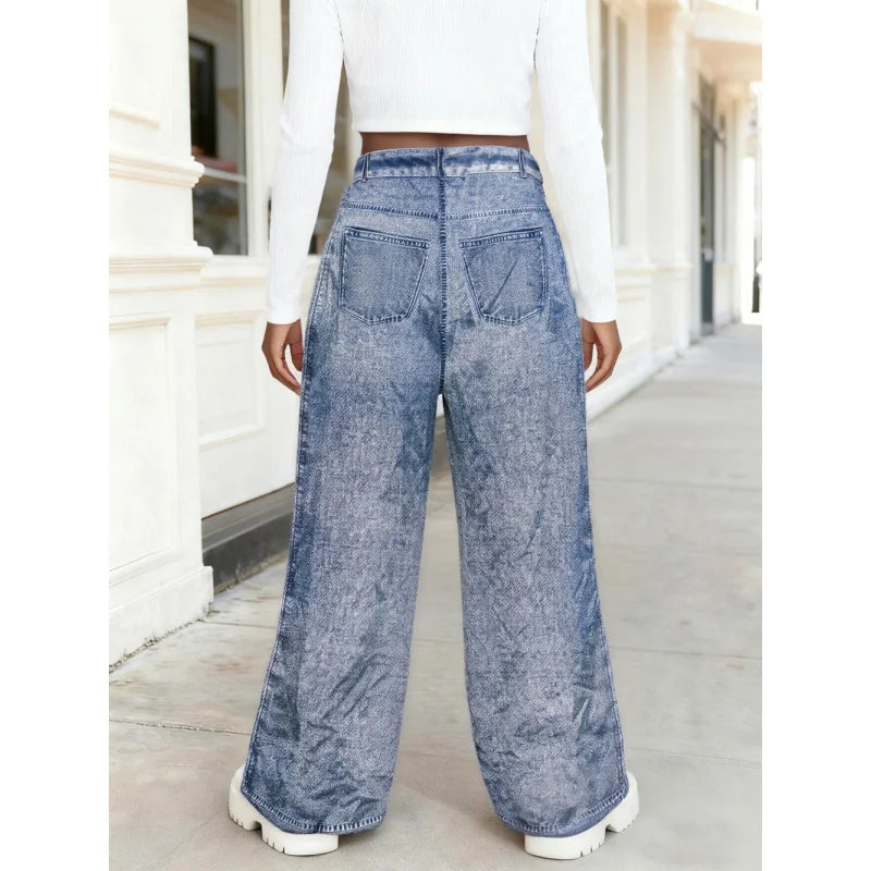 Saashi Girls Bunny Print Wide-Leg Jeans – Trendy Ripped Denim Pants for Kids