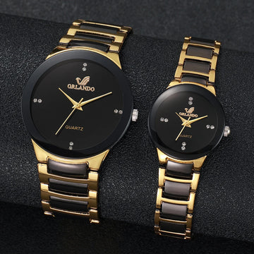 Saashi Black Steel Couple Watch