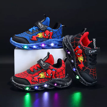 Saashi Disney LED Casual Sneakers: Red Black Mesh Outdoor Shoes for Boys, Children's Lighted Non-slip Shoes