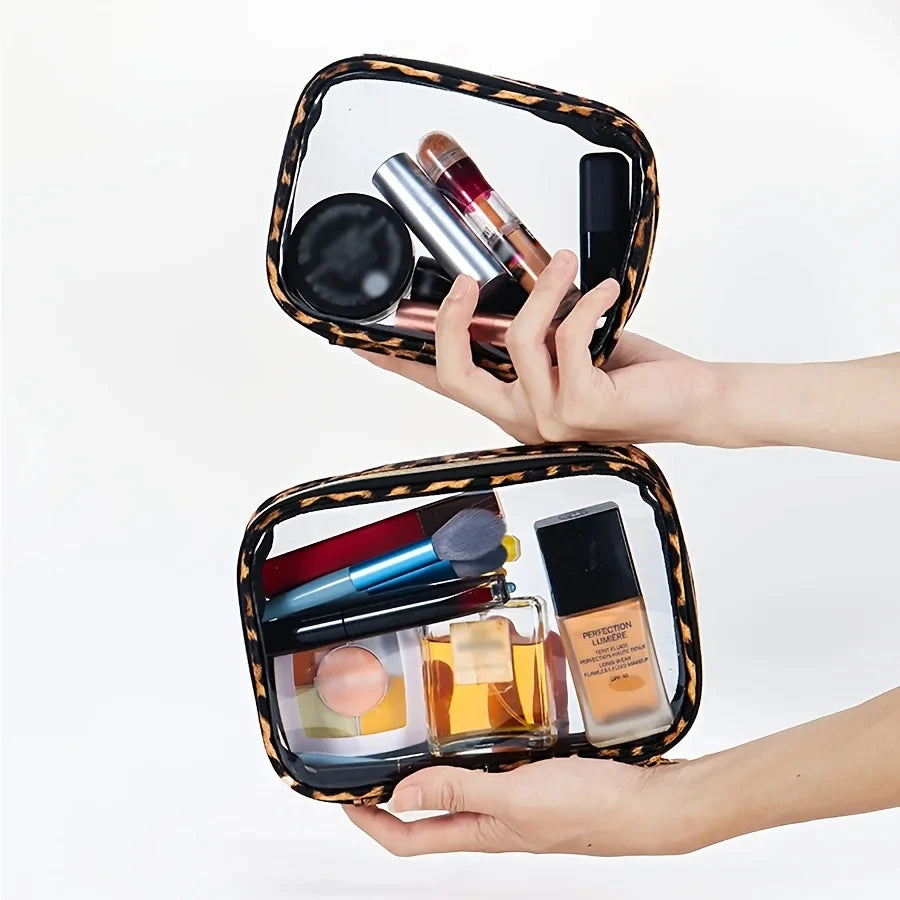 Saashi Waterproof Large Capacity Leopard Print Clear Makeup Bag Portable Travel.