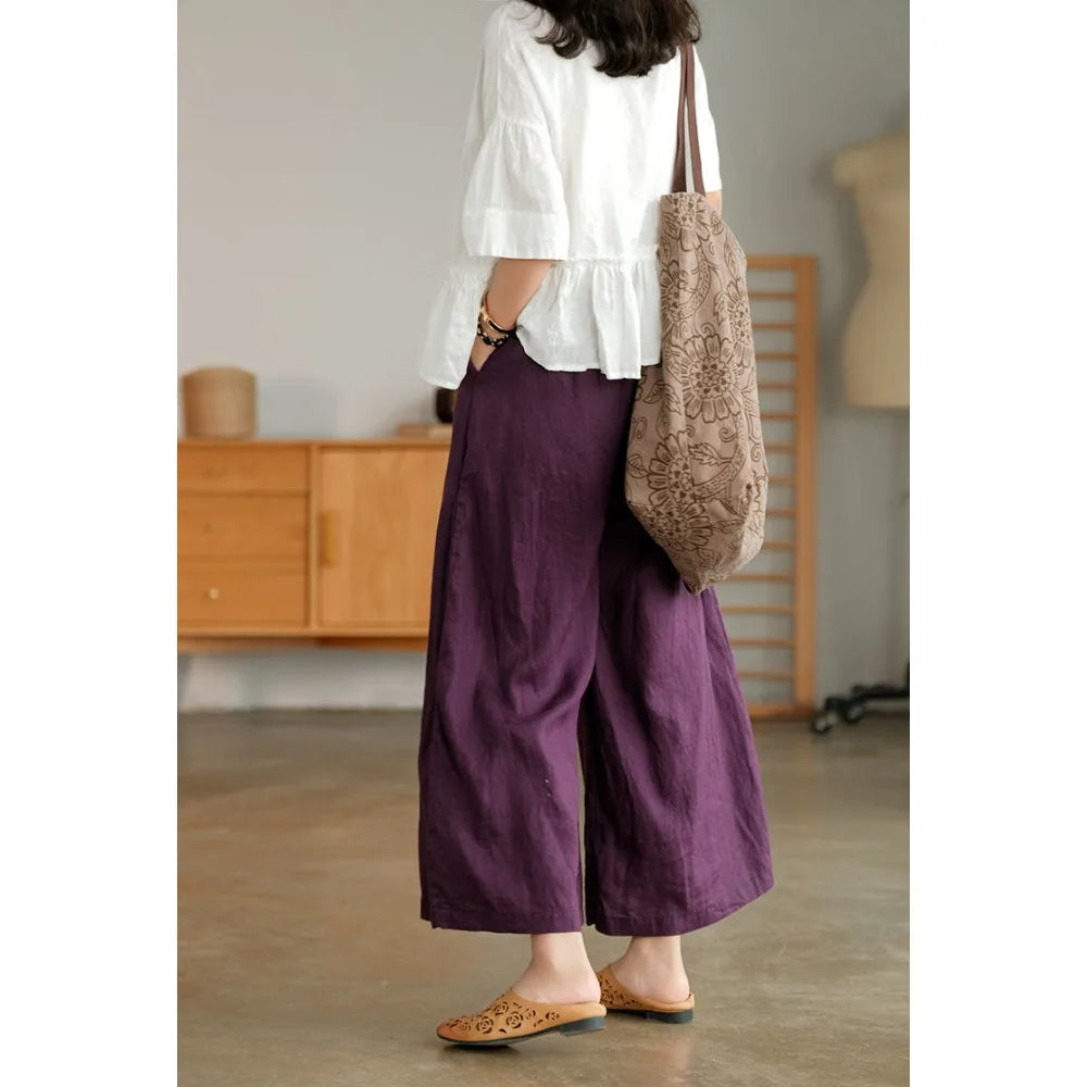 Saashi Streetwear Cotton Linen Wide Leg Pants for Women – Casual Joggers and Elegant Comfortable Trousers