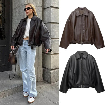 Saashi PU Leather Belted Bomber