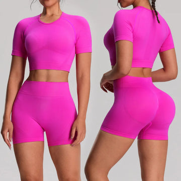 Saashi 2-Piece Gym Set – Seamless T-Shirt & Shorts/Leggings Tracksuit