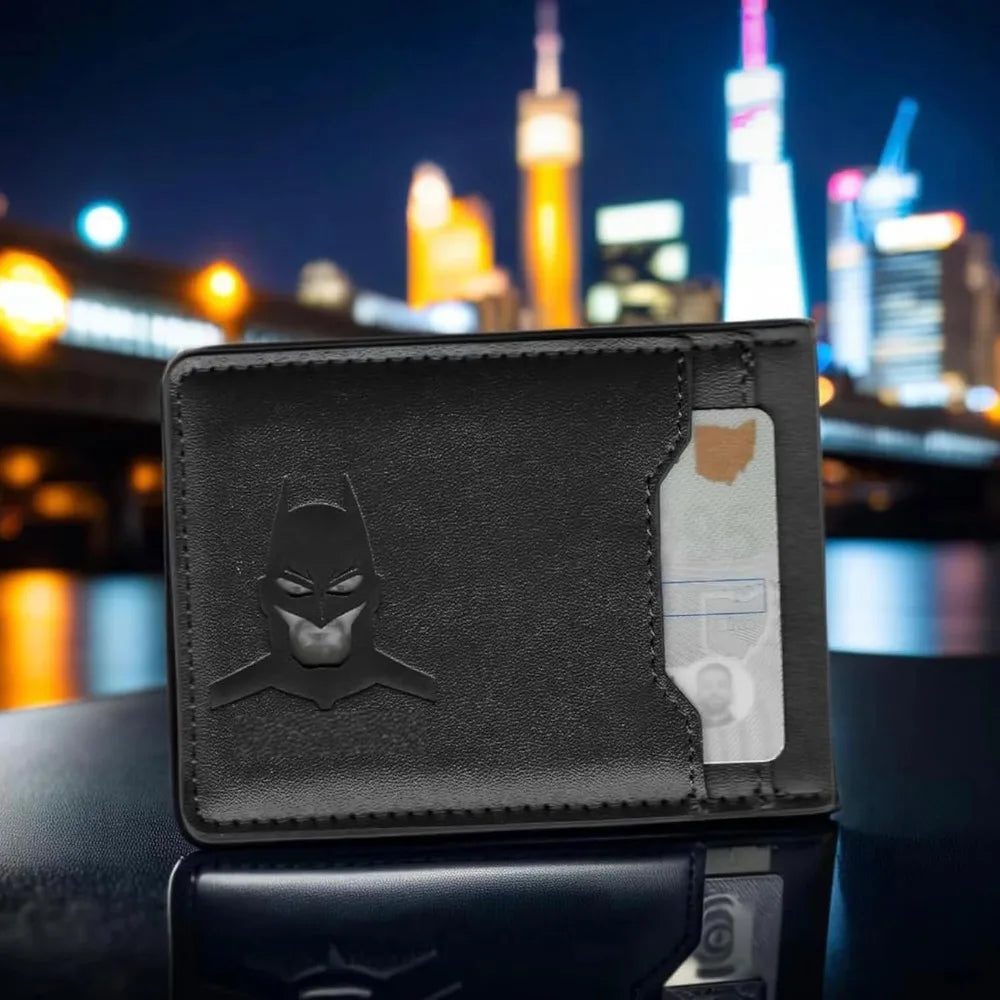 Saashi Men's Bat ID Slim Leather Card Holder Super Hero Mask Wallet.