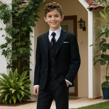 Saashi Boys 4-Piece Formal Suit Set – Jacket, Vest, Pants & Tie for Weddings, Prom & Special Events