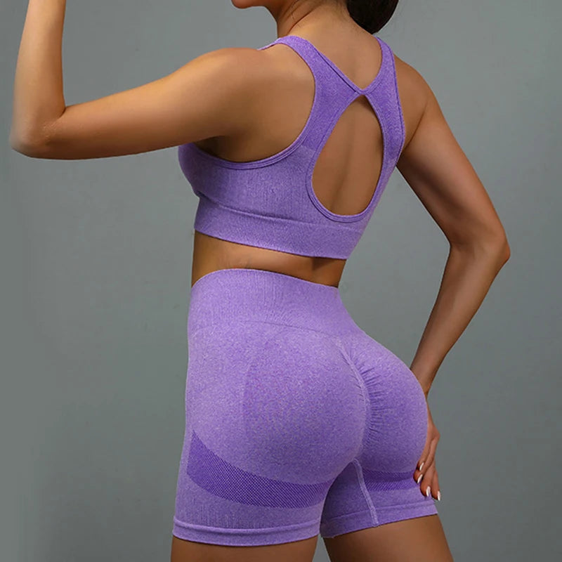 Saashi Women's 2-Piece Workout Set: Seamless Sports Bra and Hip Lifting Shorts