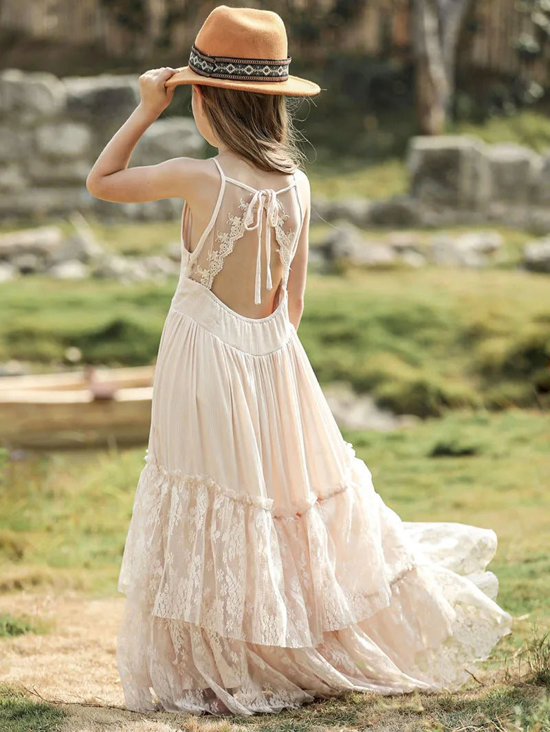 Saashi Girls Floral Backless Chiffon Princess Dress