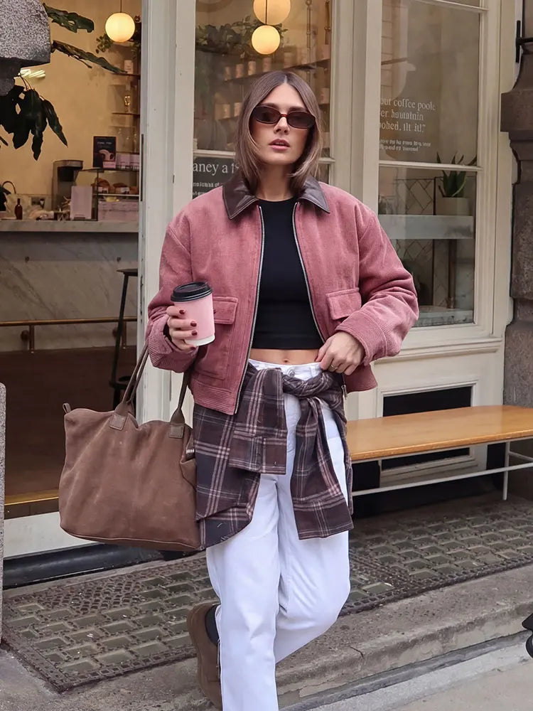 Saashi Pink Patchwork Bomber Jacket