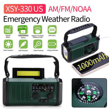 Saashi Emergency Radio: Solar & Crank Weather Radio with Flashlight