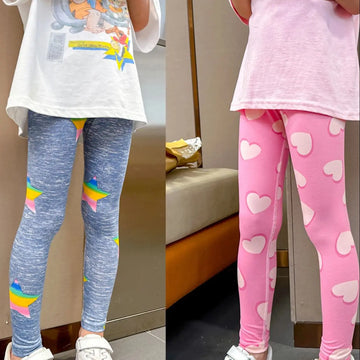 Saashi Girls Love Print Slim Leggings – Casual Elastic Waist 9-Pants for Kids, 2/4-Piece Set