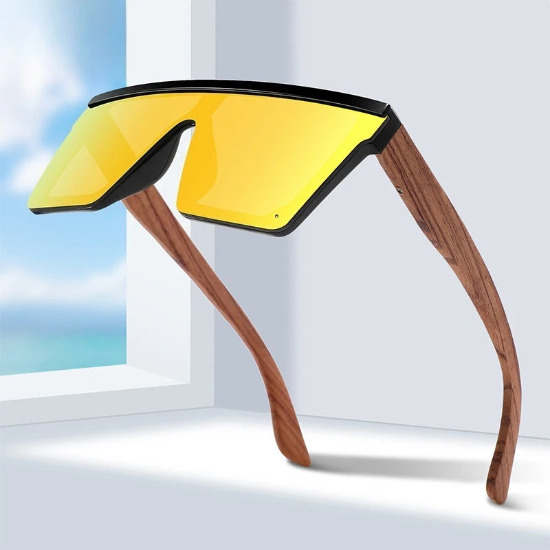 Saashi Rimless Wood Temple Sunglasses Unisex Square Oversized Bamboo UV400 Retro Trendy.