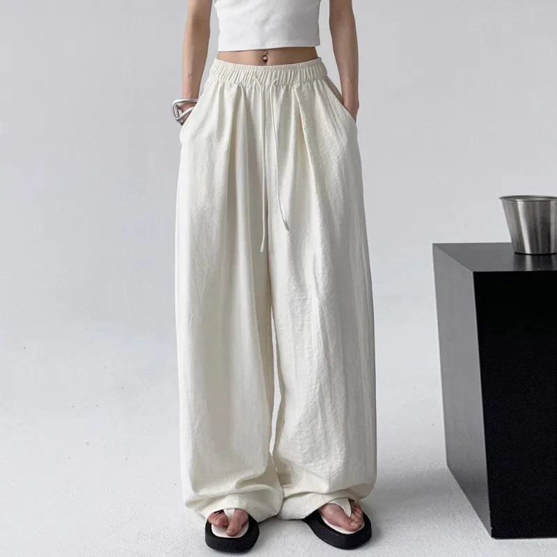 Saashi Baggy Wide Leg Sweatpants for Women High Waisted Ice Silk Casual Trousers