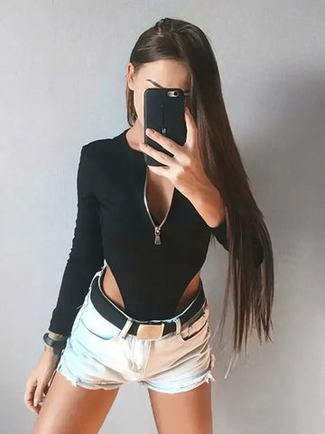 Saashi Zip-Up Thong Bodysuit