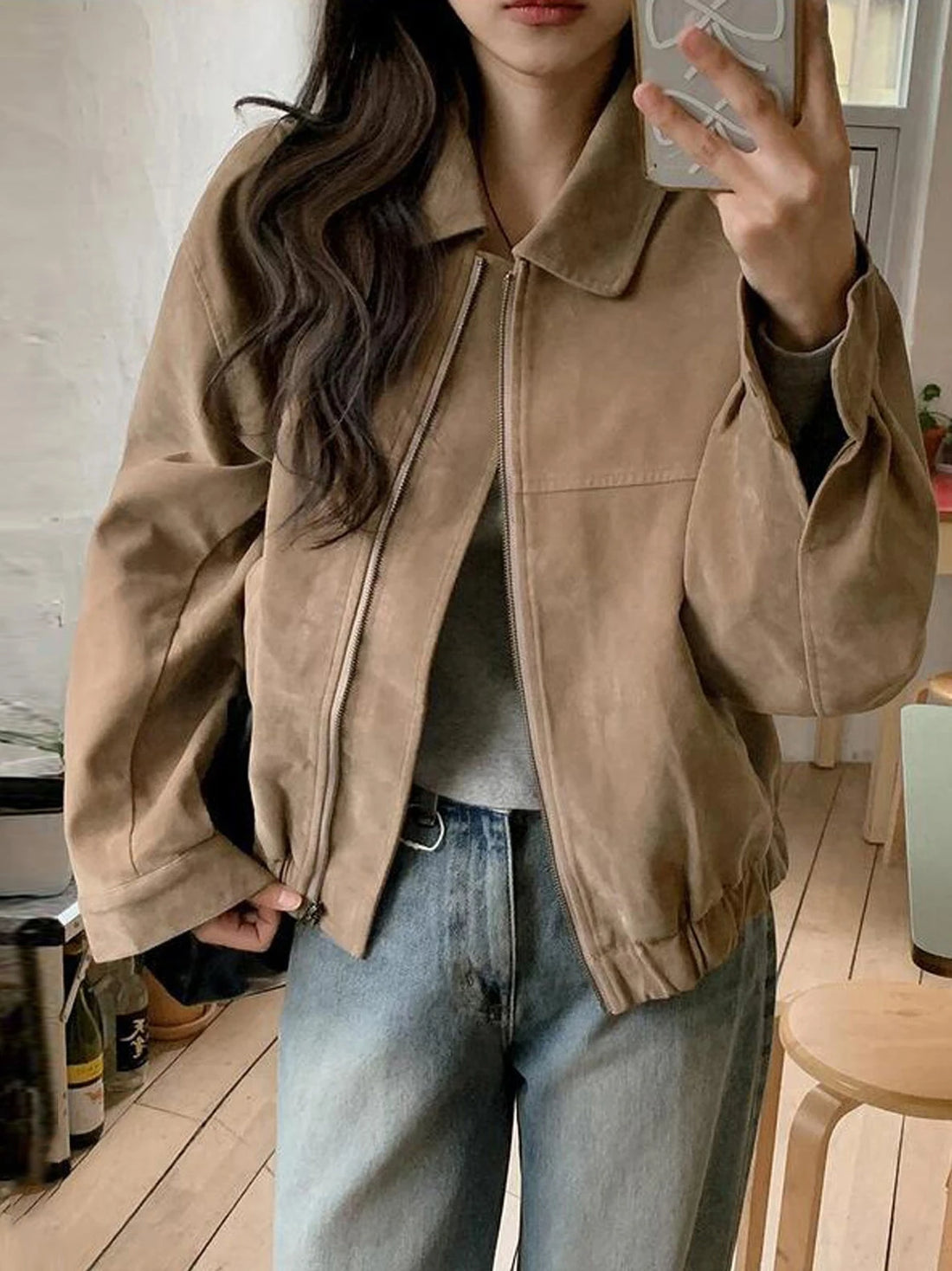 Saashi Faux Suede Biker Jacket