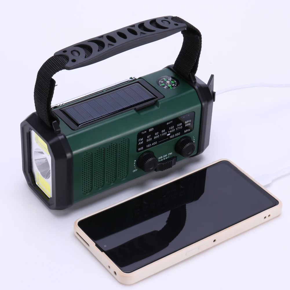 Saashi Emergency Radio: Solar & Crank Weather Radio with Flashlight