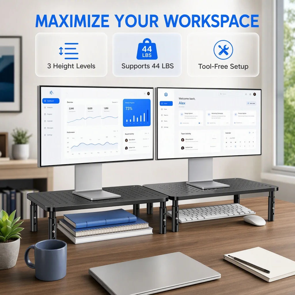 Saashi Labor Day Adjustable Monitor Stand Riser – 3-Height Ergonomic Desk Organizer with Airflow Vents for Monitor, Laptop & Printer