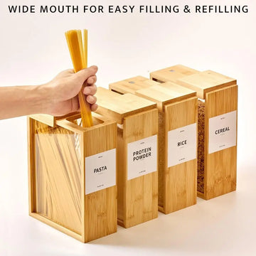 Saashi Bamboo Food Storage Containers Slide Lid Wide Mouth Cereal Boxes Transparent.