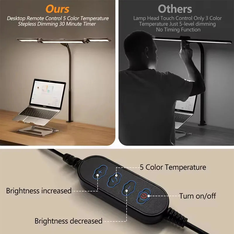Saashi Labor Day Eye-Care LED Desk Lamp – Stepless Dimming Flexible Gooseneck Clamp Light for Study & Work