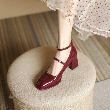 Saashi High Quality Leather Mary Jane Shoes 2024 New Shallow Square Toe Women's Pumps