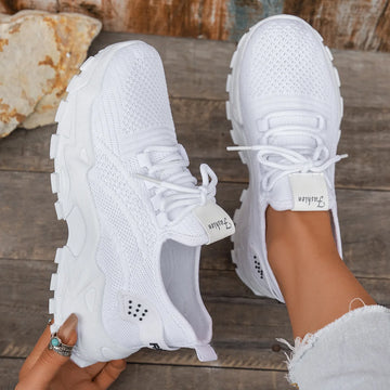 Women's Lightweight Breathable Knit Sneakers Non-Slip Chunky Platform Walking Shoes for Fitness & Daily Use