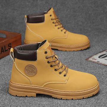 Saashi Retro Casual High Top Boots Men Winter Chunky Motorcycle Ankle Work.